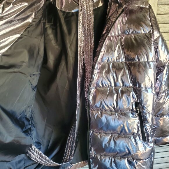 Warm & Cozy WHITE MARK Gray Metallic PUFFER JACKET PLUS Size XXL 2X - Picture 2 of 10
